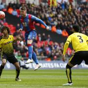 Connor Wickham scores for Crystal Palace in their Emirates FA Cup semi-final match against Watford in April 2016. Picture: Steve Paston/PA Wire