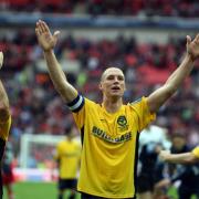 Oxford United legend James Constable celebrates in 2010
