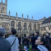 Crowds gathered at Magdalen College to listen to the choir.