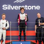 Jason Pribyl (centre) secured a first and third place in his two races at Silverstone