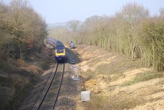 Vegetation clearance work for the Cotswold Line redoubling scheme began during the winter of 2008-9. This was the scene near Chadlington, between Charlbury and Ascott-under-Wychwood in March 2009.