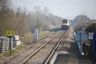Network Rail is reinstating double track on much of the Cotswold Line rail route between Oxford and Worcester, which was singled in the early 1970s. An HST speeds away from Ascott-under-Wychwood towards Oxford on March 21, 2009, on the single line. 