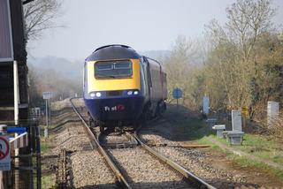 A train enters the single-line section of the Cotswold Line towards Oxford at Ascott-under-Wychwood on March 21, 2009. From 2011, trains will be running on double track from here until just east of Charlbury.