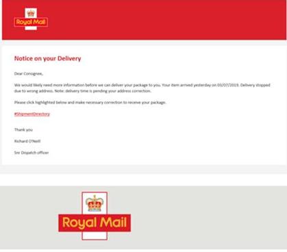 Oxford Mail: Royal Mail scam email