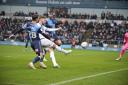 Matty Taylor shoots for goal early in Oxford United's defeat to Wycombe Wanderers Picture: Darrell Fisher