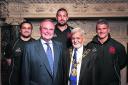 Lord Mayor Mohammed Abbasi with London Welsh chairman Bleddyn Phillips, front, and players Piri Weepu, Matt Corker and Tom May