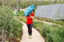 Dig it: Menaka Sumanasena carries compost for a GoodGym project in Newham, East London