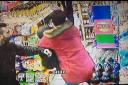 CCTV captured the moment shoppers tackled Harris to stop the robbery