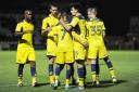Oxford United celebrate Rob Hall's first goal of the night