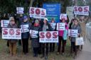 Campaigners opposed to the development north of Oxford outside Cherwell Council offices 