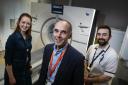 The Churchill Hospital which has been selected to trial new fast track cancer diagnosis centres. .L-R: Julie-Ann Phillips (Scan Navigator), Prof Fergus Gleeson and Jonny Simmonds Senior Radiographer..3.4.2018.Picture by Ed Nix.