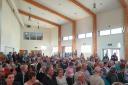 Some 200 Bicester residents crammed into the John Paul II Centre on Wednesdsay, May 14, 2019, for a meeting about plans for a new £15m health hub in the town. Picture: Chris Ord