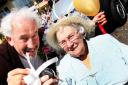 Simon Callow hands over the minibus keys to Madley Park House resident Ivy Hoad