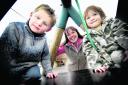 Krypton Factor contestant Sarah Steel at The Old Station Nursery with Felix Moran, four, left, and Jack Peyton, three