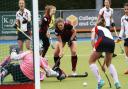 Catherine Reaney (left) scored Oxford Hawks’ consolation in their defeat to Exe	 Pictures: Ed Nix