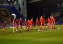 Didcot Town’s under 18s warming up at Fratton Park before the FA Youth Cup tie    Picture: Procision Academy