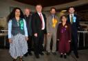 FIGHT: From left, Sushila Dhall (Green), the Rev David Perry, who chaired the meeting, Andrew Smith (Lab), Steve Goddard (Lib Dem) Julia Gasper (UKIP), Ed Argar (Con)