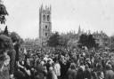 May Day revellers gather below Magdalen Tower to hear the college choir start the celebrations in 1977