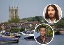 The Thames at Henley and, inset, Russell Brand and Bear Grylls