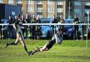 Nick Scott dives over for London Welsh's fourth try