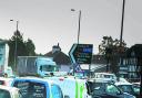 Traffic builds up at Headington Roundabout, Oxford