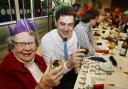 Cheers: Hazel Plested with reporter Michael Race at the Oxford Mail’s Christmas lunch