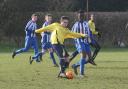 Harry Wheeldon lets fly from range to give Headington Youth Under 14s the lead against Florence Park in the Oxford Mail Youth League Picture: Steve Wheeler