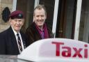 Taxi driver Colin Dobson taking Sam Langford to Oxford Town Hall to collect his D-Day medal
