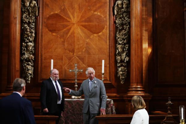 Oxford Mail: His Royal Highness visited the College Chapel where restoration work had been done to the Grinling Gibbons Carvings. Photo by Ed Nix