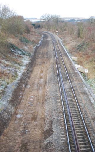 The trackbed has been cleared west of Charlbury station ahead of the start of work to lay a second track on the Cotswold Line as far as Ascott-under-Wychwood, seen on December 17, 2010.