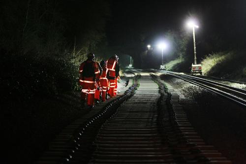 Newly-delivered sleepers await their rails at Dorn cutting, near Moreton-in-Marsh, in Gloucestershire