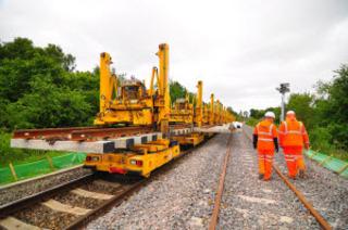 The new junction point at Charlbury is moved into place at walking pace on Sunday, May 29, 2011