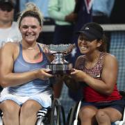 Jordanne Whiley (left) with Yui Kamiji after winning the women's wheelchair doubles final at the Australian Open in January  Picture: AP Photo/Dita Alangkara