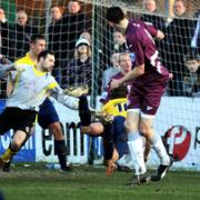 Jack Midson dives in to put Oxford United 2-0 ahead at Chelmsford on Saturday