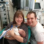 Siobhan and Paul Masters at the John Radcliffe Hospital with Ryan