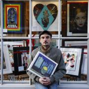 Marc West at Dantzig Gallery, Woodstock with new window display showcasing local artists. Picture by Ed Nix