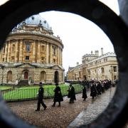 The University of Oxford’s Encaenia honourary degree procession and ceremony. The procession comes from Brasenose Lane into Radcliffe Square, then Catte Street before turning into the Bodleian quad. Explore the area on a walking trail. Picture by
