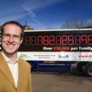 The Taxpayers’ Alliance bus at Gloucester Green, Oxford, with the alliance’s chief executive Matthew Elliot