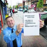 Kevin Beament, of Betfred, displays the Oxford East odds