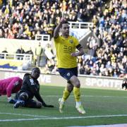 Sam Baldock wheels away after giving Oxford United the lead Picture: David Fleming