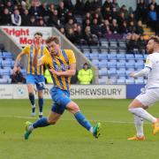 Matty Taylor puts Oxford United ahead at Shrewsbury Town Picture: Richard Parkes