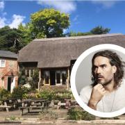 The Crown Inn, Pishill, and, inset, comedian and actor Russell Brand