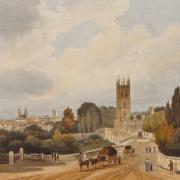 The approach to Magdalen Bridge in 1813, much changed by the activities of the Paving Commissioners