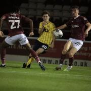 Louis Griffiths on the ball for the Oxford United first team earlier this season