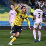 Ruben Rodrigues celebrates his first goal against Peterborough United