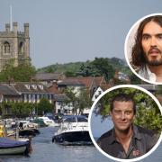 The Thames at Henley and, inset, Russell Brand and Bear Grylls