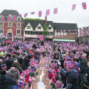 Banbury’s Market Place during yesterday’s giant Jubilee party