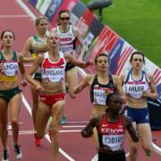 Hannah England (second left) crosses the line in fourth to qualify for tonight’s 1500m final, with Kenya’s Hellen Obiri taking victory