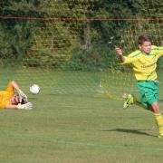 Jacob Pattison celebrates his first goal for Kennington Athletic against Didcot Town Youth in the Under 13 C League