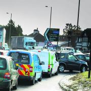 Traffic builds up at Headington Roundabout, Oxford